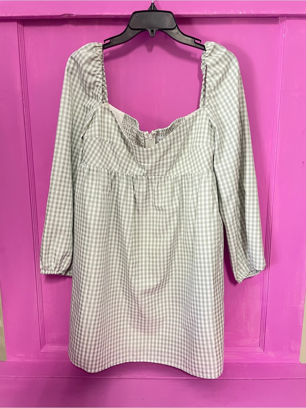 Gianni Bini Gingham Square-Neck Mini Dress - Light Green & White - Picture 1 of 4